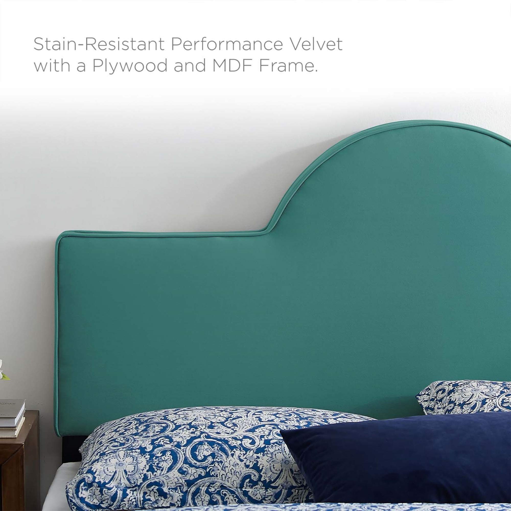 Premium Velvet Upholstered Headboard for Full/Queen Beds - Elegant Curved Design with Stain-Resistant Fabric & Adjustable Cushioning - Fits Most Bed Frames in Teal Blue - Perfect for Master Bedrooms, Guest Rooms & Luxury Apartments