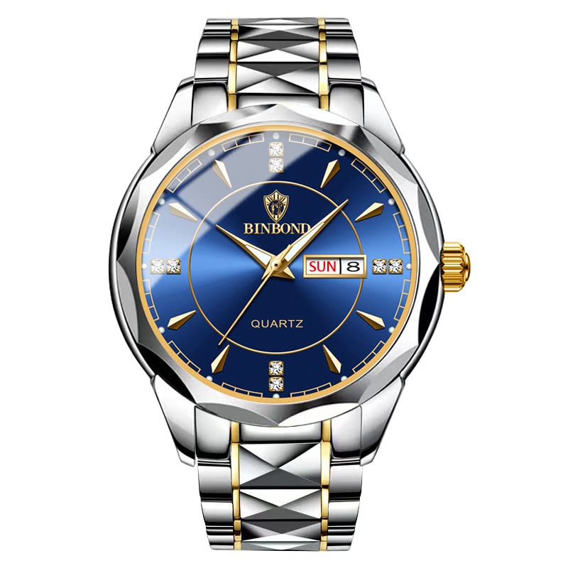 **YUEYUEKE Men's Analog Quartz Watch - Stainless Steel Band, Alloy Case, Luminous Hands with Date & Week Display - Waterproof 30M - Business Casual Fashion Wristwatch for Men - Perfect for Office, Daily Wear & Outdoor Activities**