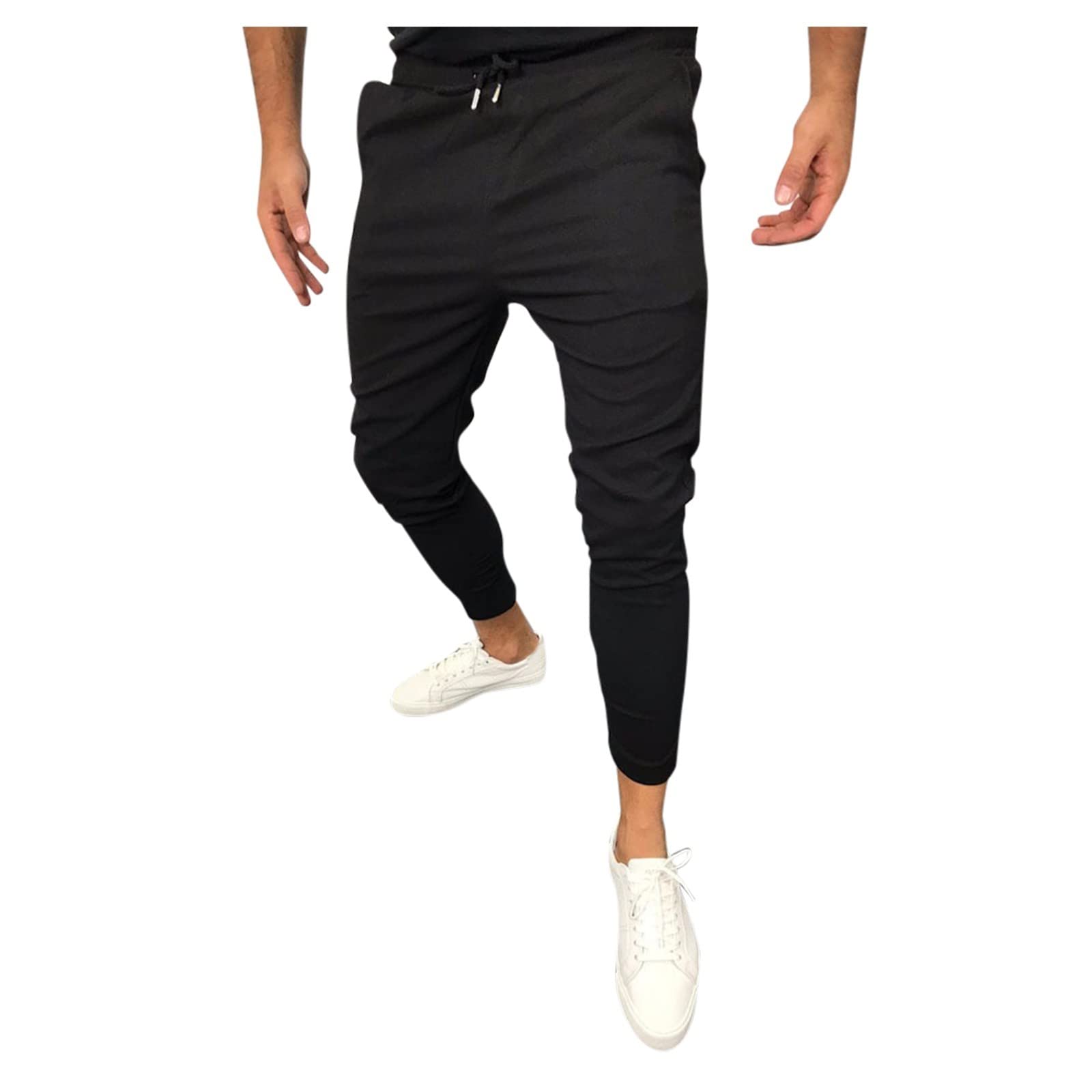 Men's Slim Fit Casual Pants with Elastic Waistband & Zipper - Solid Color Fashion Trousers for Men & Boys - Perfect for Office, Travel & Everyday Wear