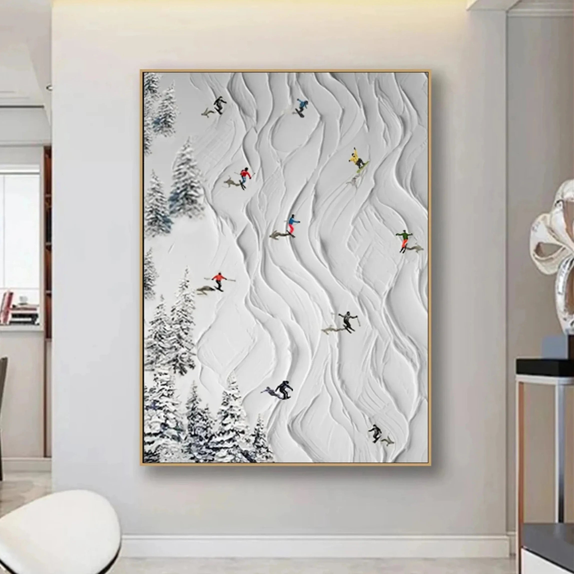Premium Skiing Sport Art Textured Painting Canvas - Winter Sports Wall Decor #MM213 | Perfect for Ski Lodge, Cabin & Mountain Home Decor