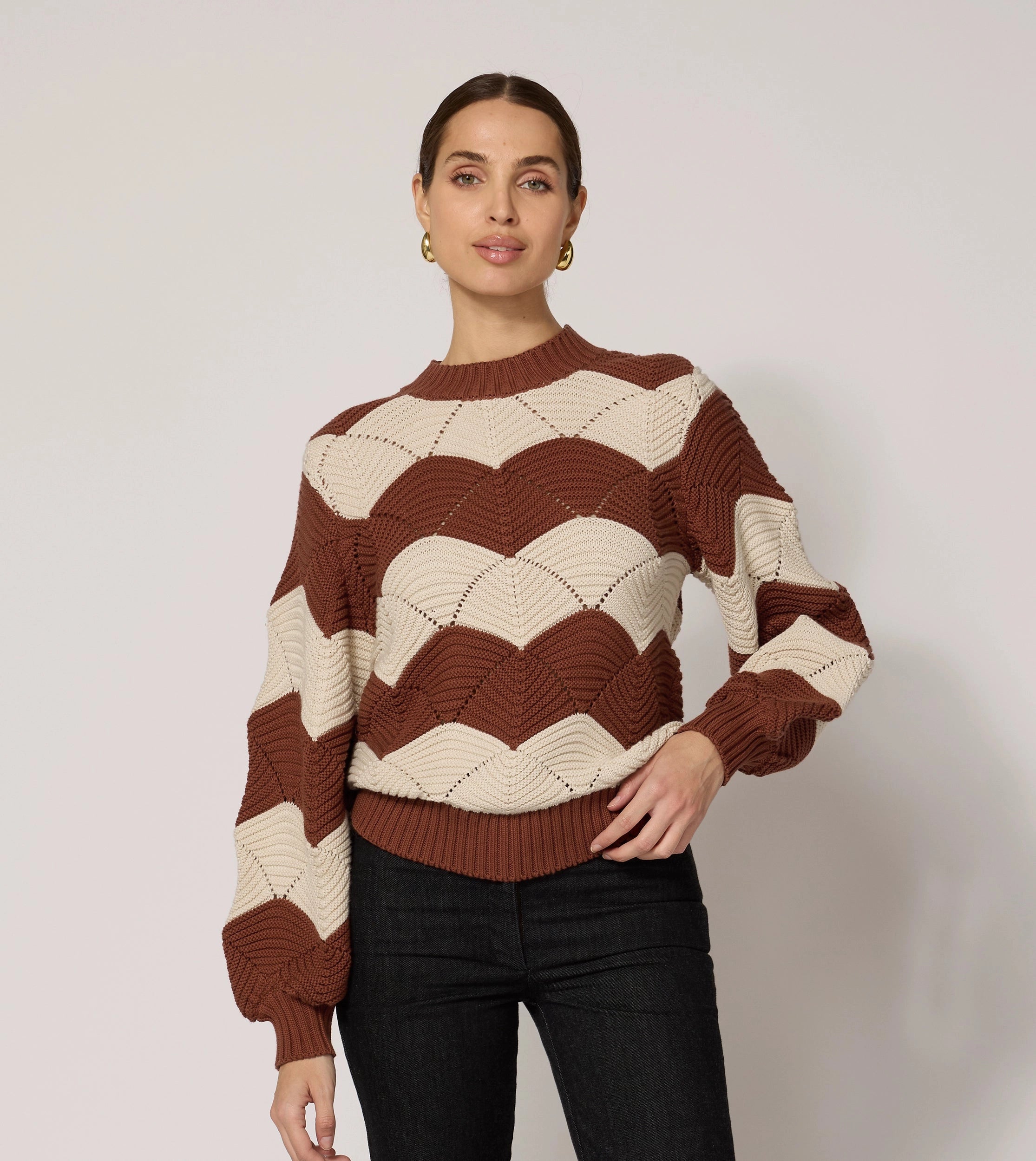 Kori Sweater for Women - Soft & Cozy Knit Pullover in Terracotta & Ivory | Perfect for Fall & Winter Layering, Casual Outfits & Office Wear