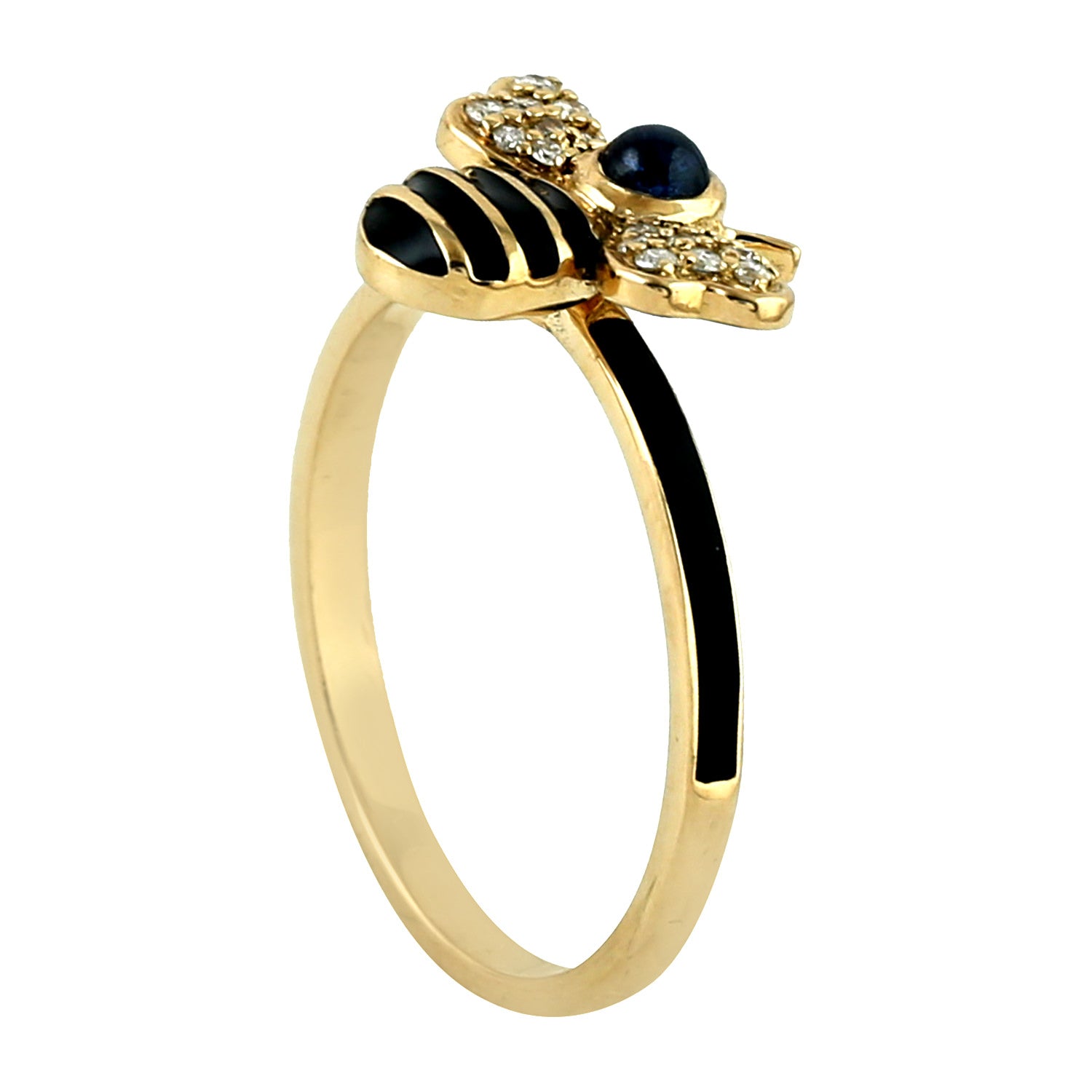18K Yellow Gold Blue Sapphire & Diamond Honeybee Ring with Enamel Detailing - Perfect for Weddings, Anniversaries & Special Occasions