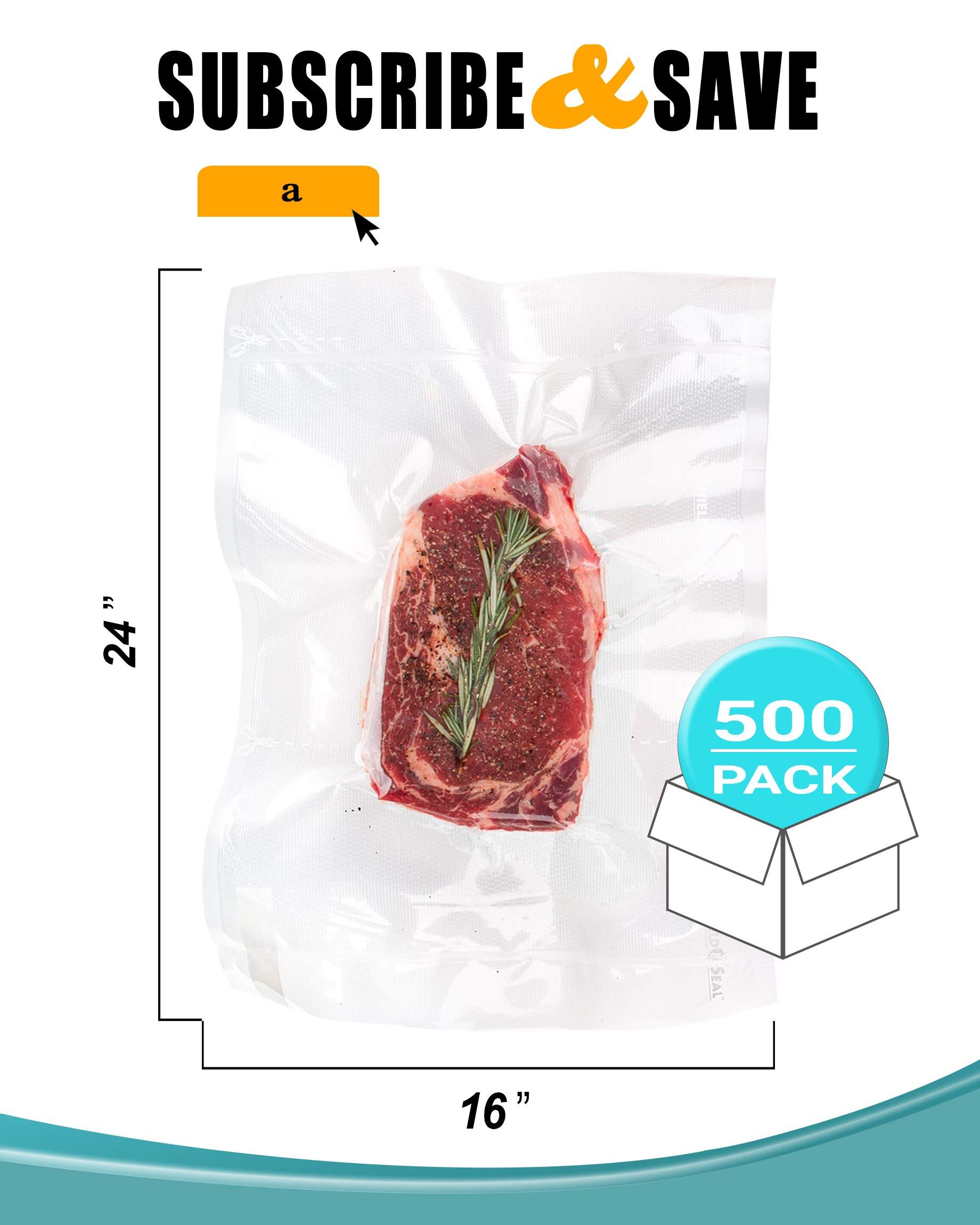 APQ 500-Pack Jumbo Co-Extruded Vacuum Pouches 16x24 Inches | 3 Mil Thick Clear Vacuum Food Storage Bags | Ideal for Food Preservation, Sous Vide, Meal Prep & Industrial Packaging