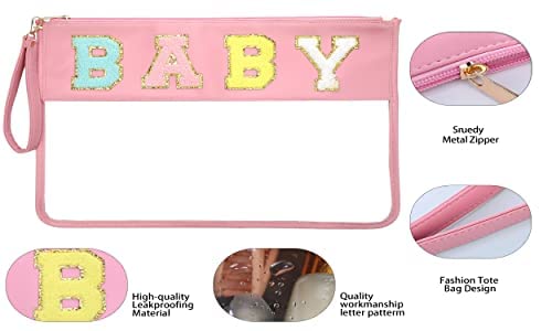 Personalized Pink Clear Makeup Bag - Transparent Travel Cosmetic Organizer for Toiletries, Snacks & Beach Essentials | Perfect for Gym, Travel & Daily Use