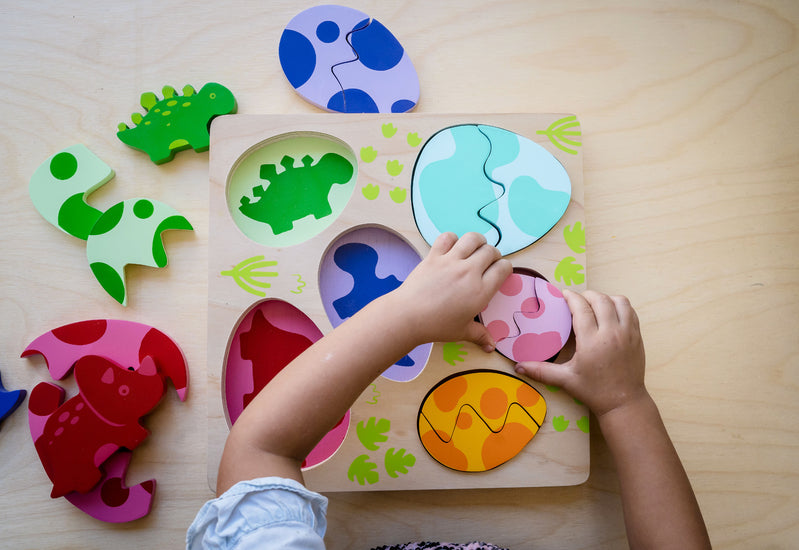 Chunky Wooden Puzzle for Toddlers - Egg & Dinosaur Shape Learning Toy - Montessori Educational Gift for Kids - Perfect for Early Childhood Development & Playtime Fun