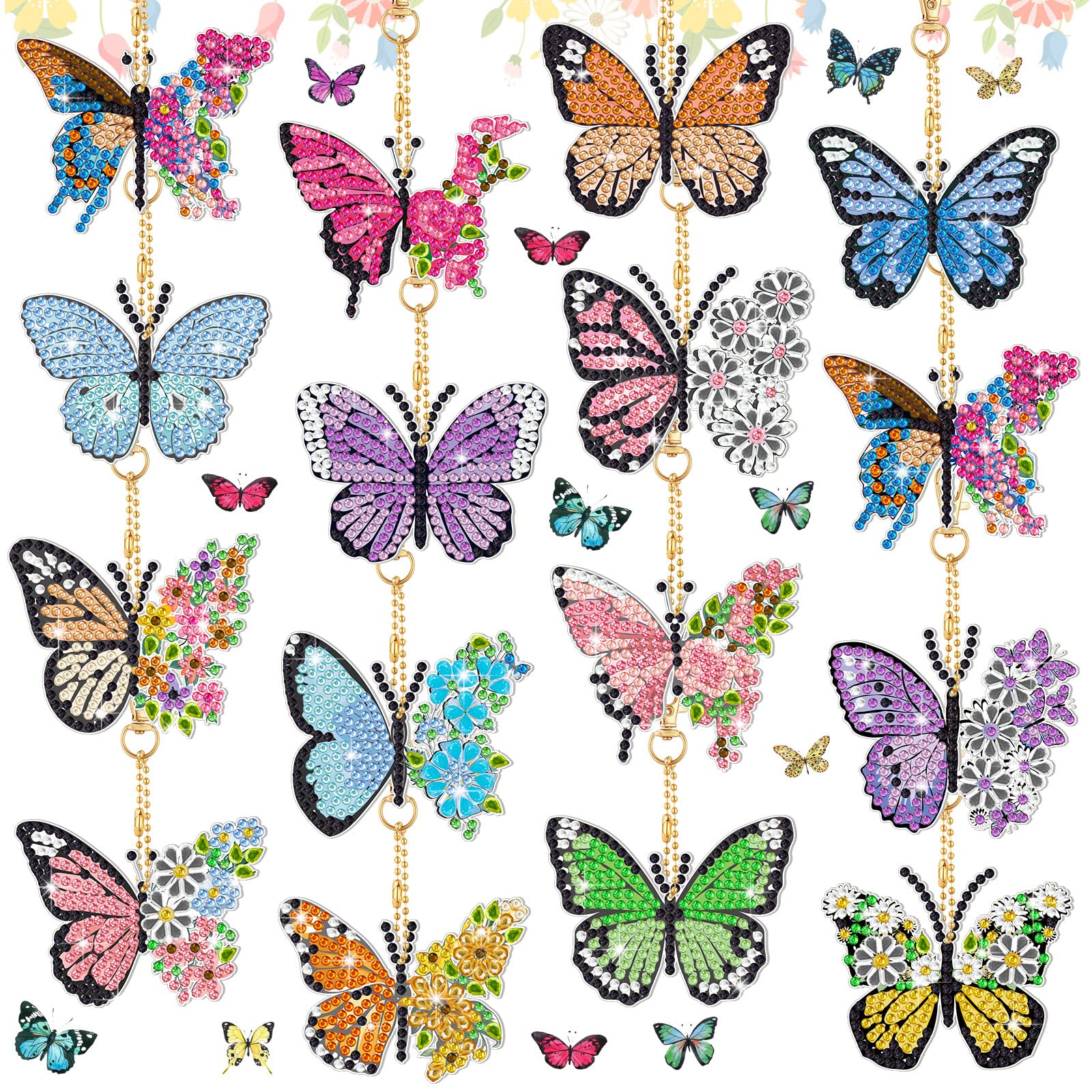 Estune 15 Pcs Butterfly Diamond Painting Keychain Kits - Colorful Spring & Summer DIY Craft for Adults - Handmade Purse, Backpack & Handbag Decor - Perfect for Gifts, Parties & Home Decoration