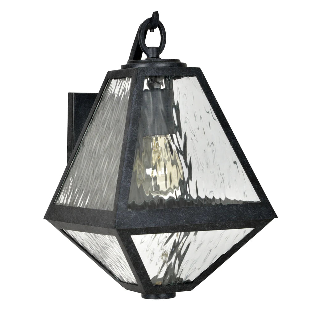 Brian Patrick Flynn Glacier 1 Light Outdoor Wall Sconce - 8x12.75 Inch Stainless Steel Water Glass Fixture with Black Charcoal Finish - 120V E26 Medium Base LED Compatible - Perfect for Patio, Garden, Porch, Entryway & Exterior Wall Lighting