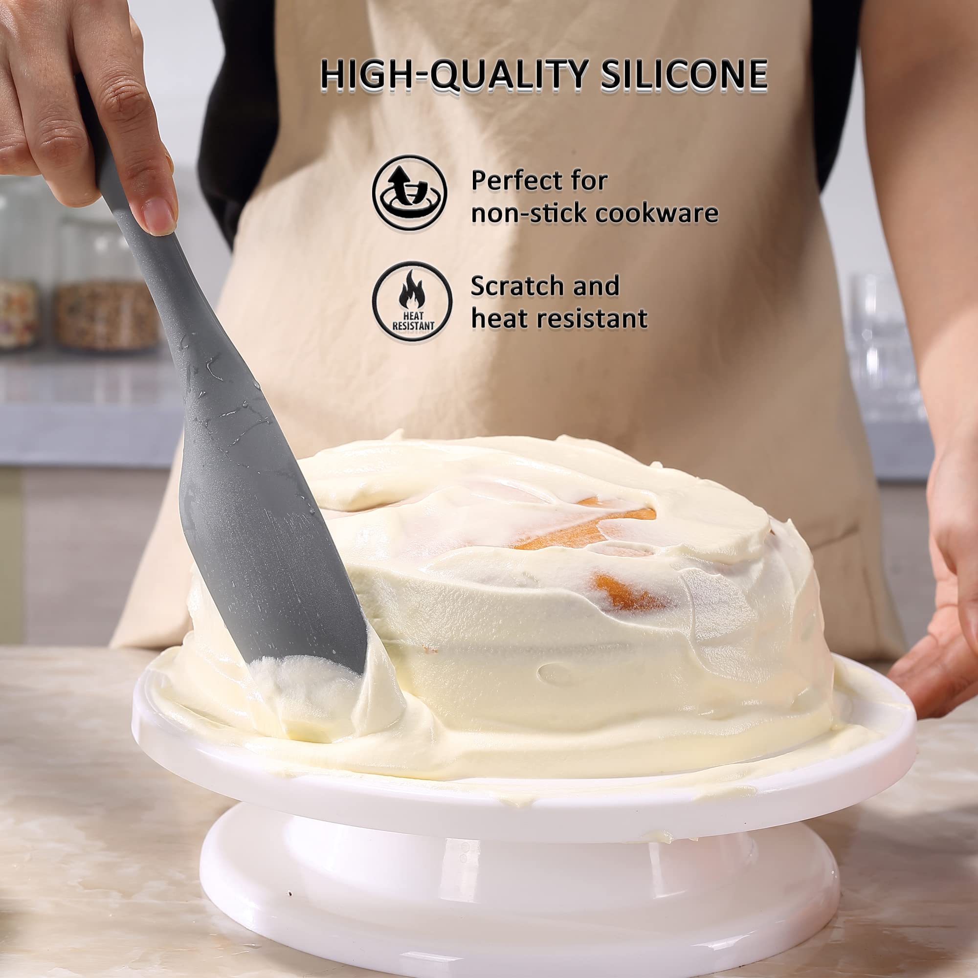 Premium Silicone Spurtle Set - 4-Piece Heat-Resistant Cooking Utensils for Nonstick Cookware | Perfect for Baking, Whisking, Smashing, Scooping & Spreading | Ideal for Kitchen, Restaurant & Home Cooking