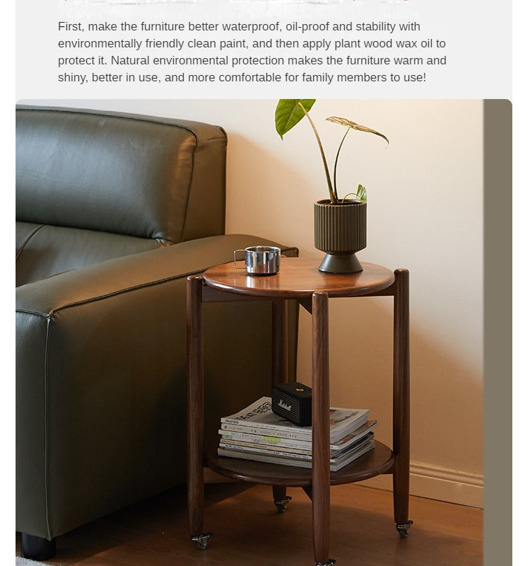 Black Walnut Solid Wood Round Side Table - Natural Wood End Table for Living Room, Bedroom, or Office - Perfect for Coffee, Books, and Decor