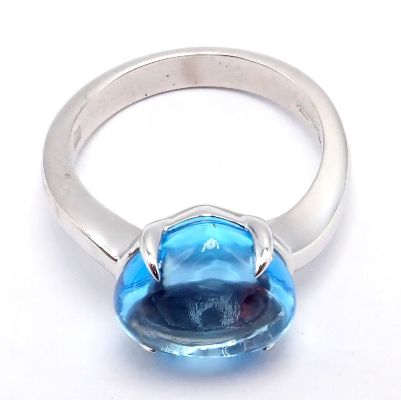 Authentic Bulgari 18k White Gold Mediterranean Eden Blue Topaz Ring - Size 6 | Luxury Jewelry for Women, Elegant Gift for Anniversary, Engagement & Special Occasions