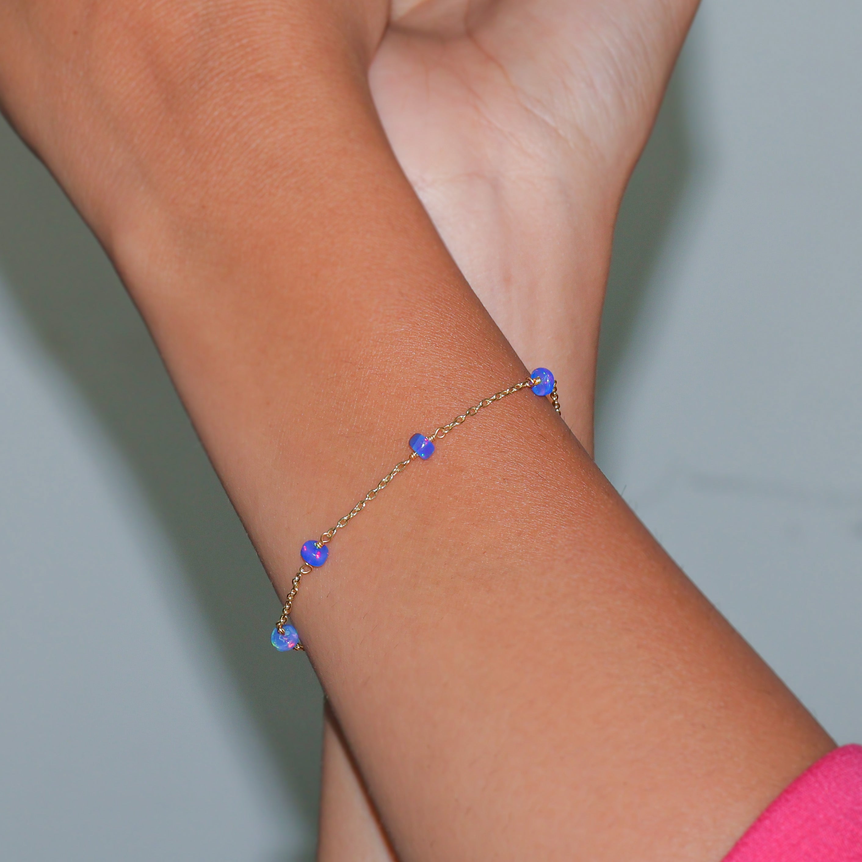 Natural Blue Opal Rondelle Beaded Bracelet - Minimalist Chain Jewelry for Women - Boho Chic Accessory for Everyday Wear & Special Occasions