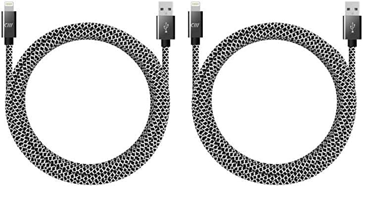 10ft Marbled Woven Lightning Cable - Fast Charging & Durable iPhone Charger (2 Pack, Black/White) - Perfect for Home, Office & Travel Use