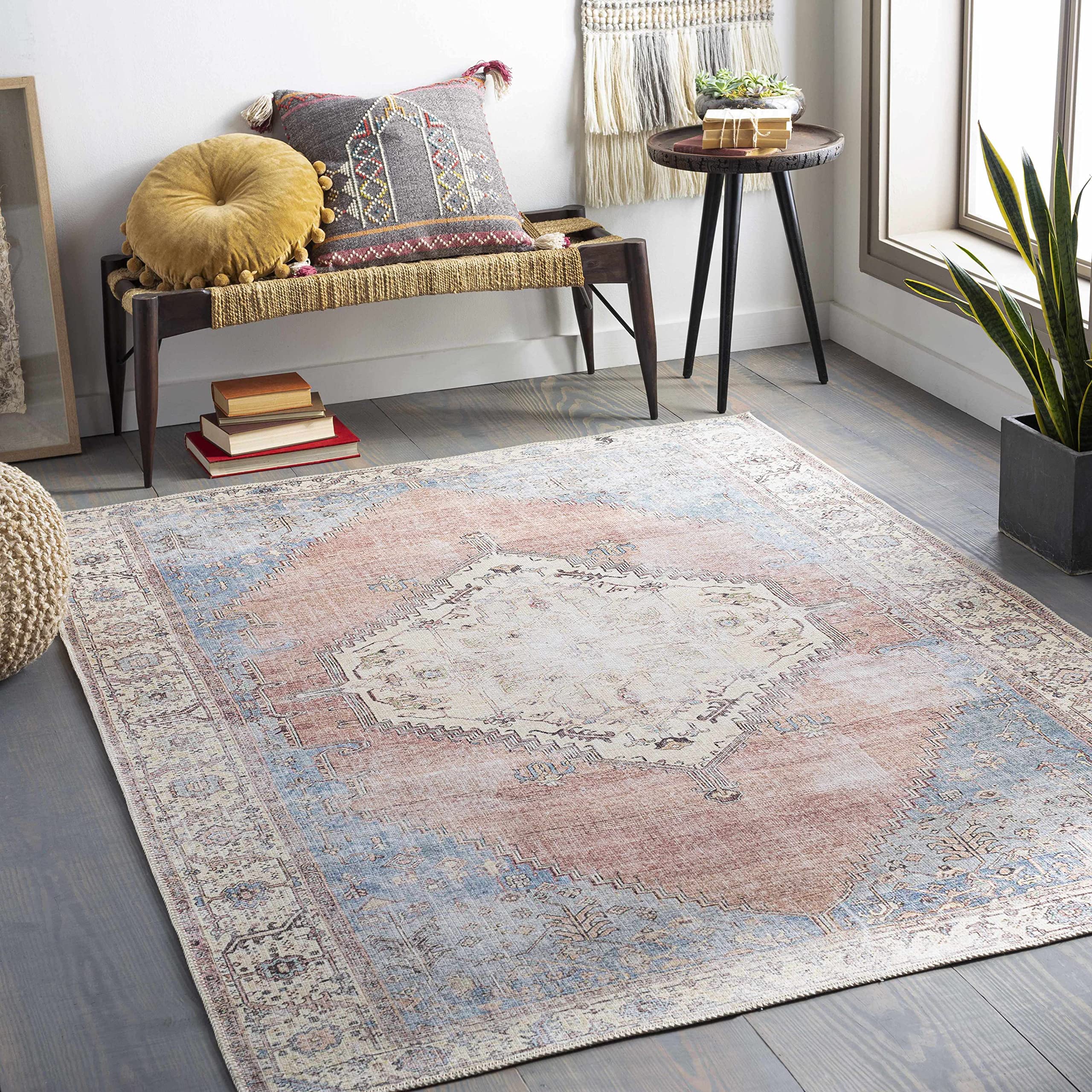Hauteloom Sacriston Traditional Blue and Black Area Rug 6'7