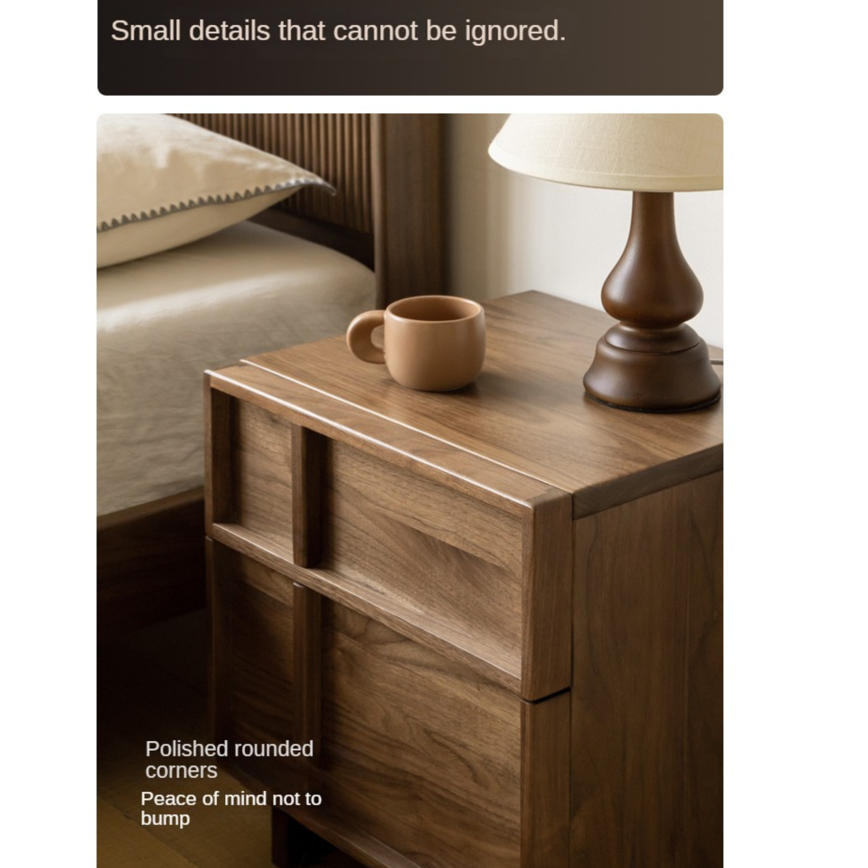 Solid Black Walnut Wood Nightstand with Drawer - Caluswood Bedside Table for Bedroom Storage | Perfect for Small Spaces, Apartment Living & Modern Home Decor