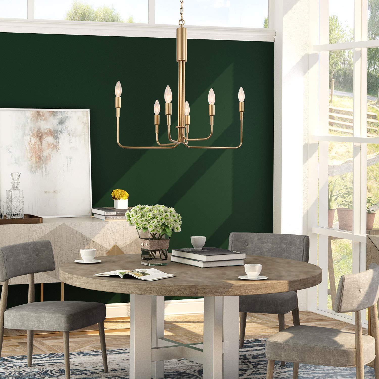 Classy Leaves Gold Chandelier - 6-Light Modern Crystal Chandelier with Adjustable Arms, 25