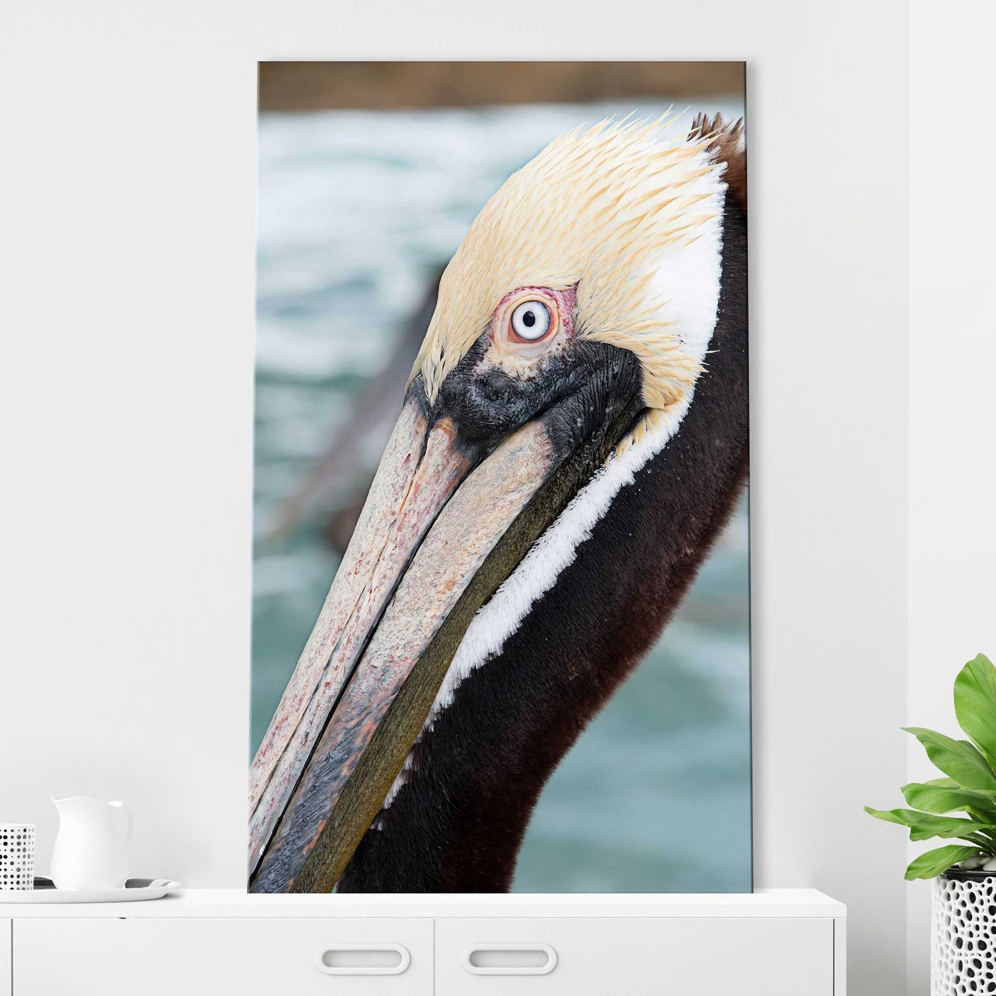 Bayside Pelican Canvas Wall Art - Coastal Decor for Living Room, Bedroom & Office - Handmade Stretched Canvas Print - Perfect Beach House & Nautical Theme Decor