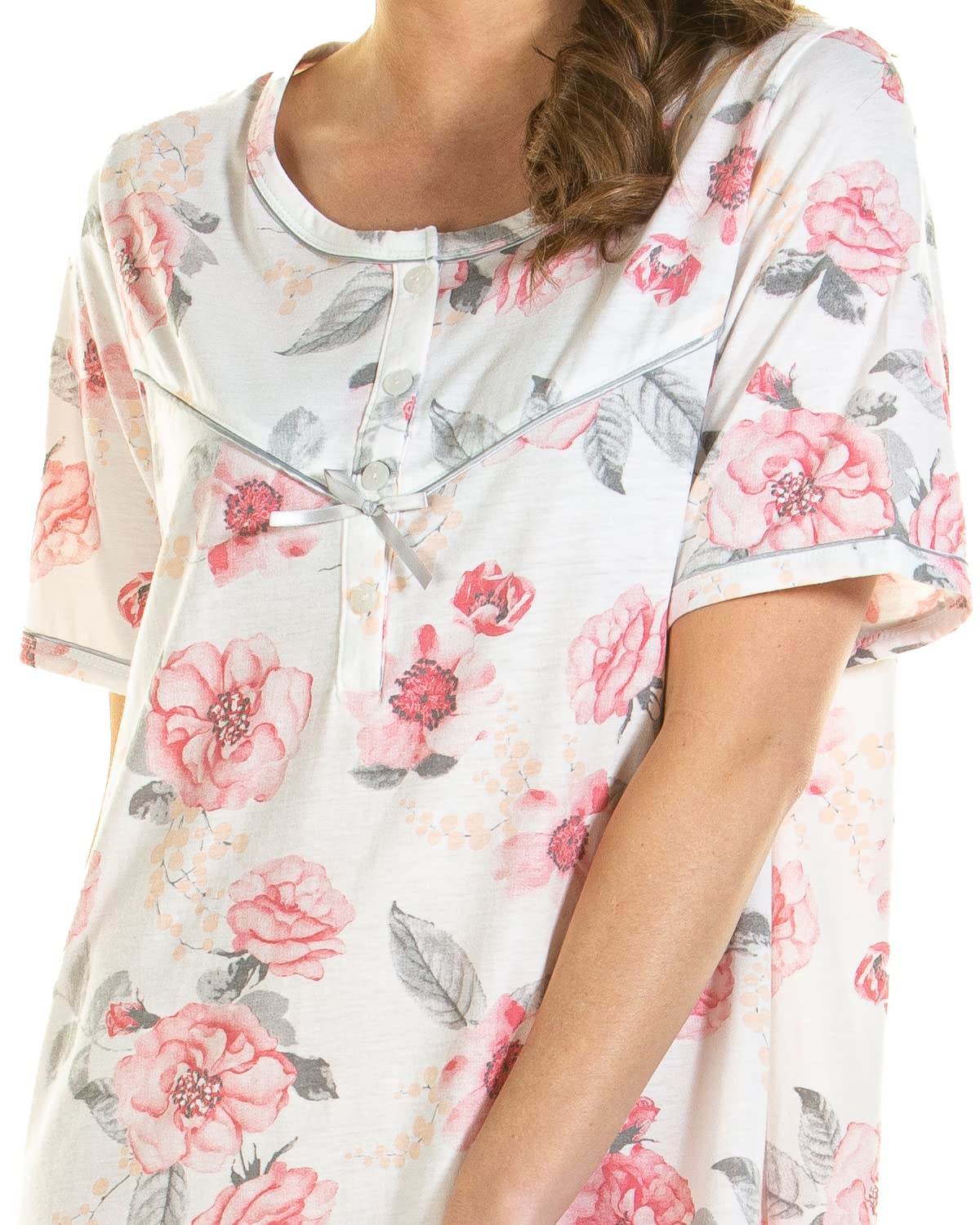 Undercover Ladies Jersey Short Sleeve Rose Floral Nightie - Soft Sleepwear for Women, Comfortable Nightdress for Relaxing at Home or Vacation - Perfect for Bedtime, Lounging & Romantic Nights