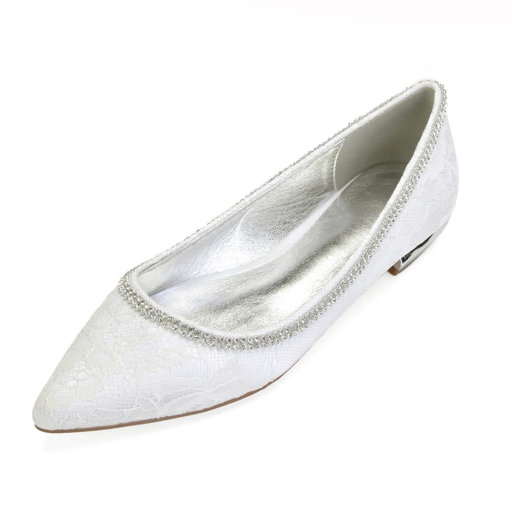 SJGOSTE Women's Lace Wedding Flats - Elegant Pointed Toe Bridal Shoes for Bride, Formal Party, Prom & Special Occasions - 1.5cm Low Heel Slip-On Ballet Flats (Perfect for Ceremonies, Receptions & Photoshoots)