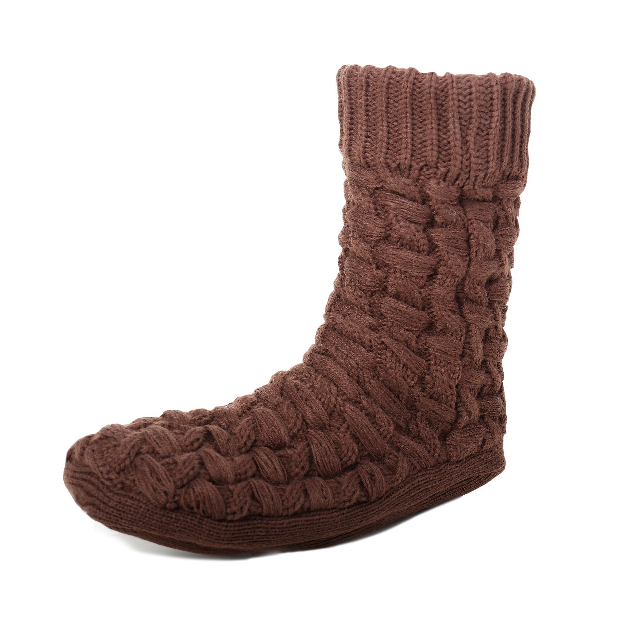 Noble Mount Men's Thick Basket Weave Non-Slip Slipper Socks - Warm & Cozy House Shoes for Indoor/Outdoor Use at Home, Office or Travel