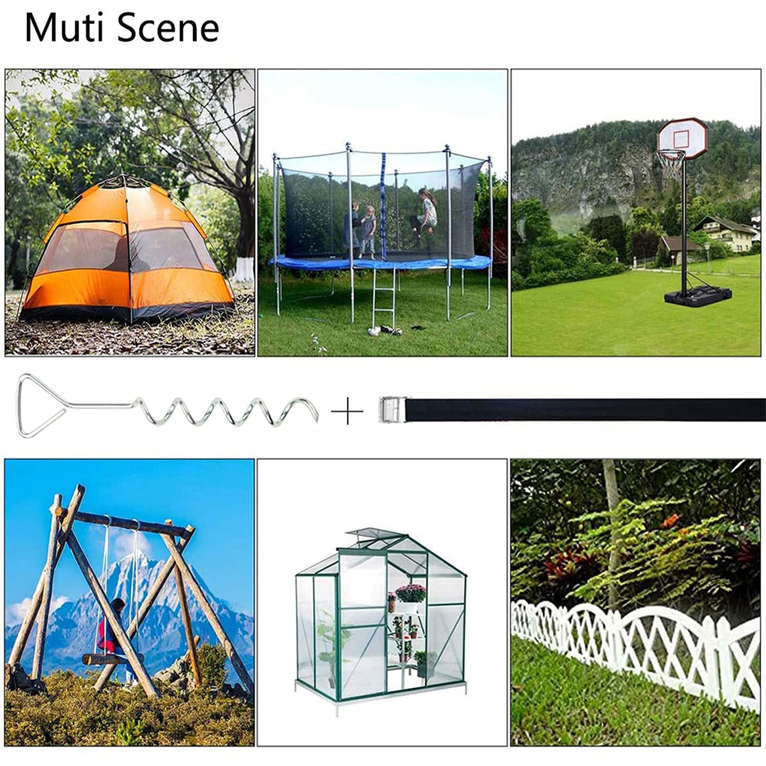 Heavy Duty Trampoline Anchors - Galvanized Steel Windproof Ground Stakes Kit for 10ft,12ft,14ft,15ft Trampolines (15.8 Inch) - Secure Outdoor Play Equipment in High Winds for Backyard, Garden & Park Safety