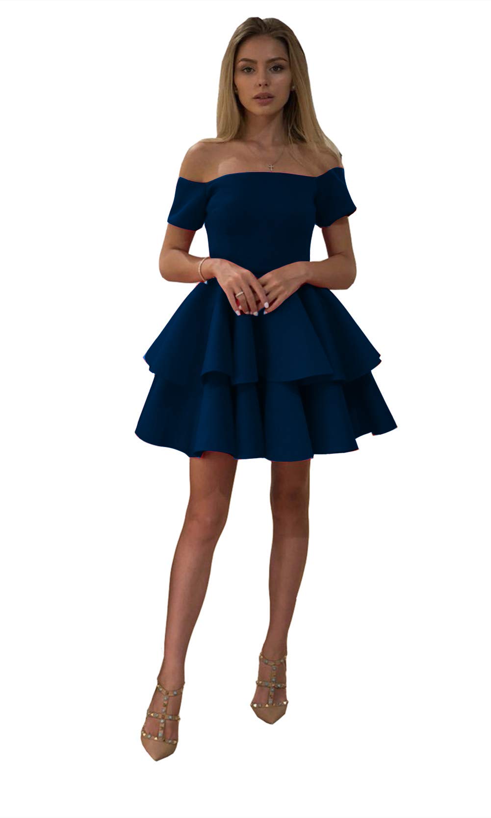 Emanni Women's Off Shoulder Short Homecoming Dress - Navy Blue Prom Party Dress for Formal Events, Dances & Special Occasions