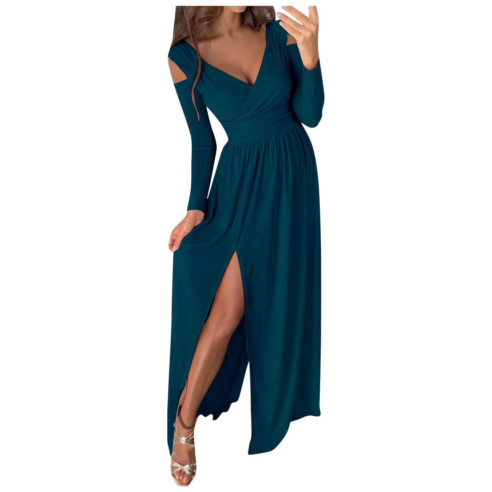 Women's Off Shoulder Split Maxi Dress - Elegant Cocktail, Date Night & Prom Party Gown for Evening Events & Masquerade Balls | Perfect for Weddings, Dinners & Special Occasions