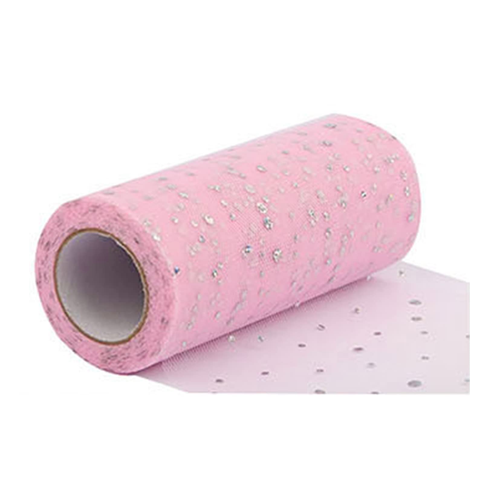 Lucare 1 Roll Pink Tulle Ribbon for DIY Crafts, Party Decorations, Wreath Making & Gift Wrapping - Glitter Trimming Fabric for Wedding, Baby Shower & Office Decor