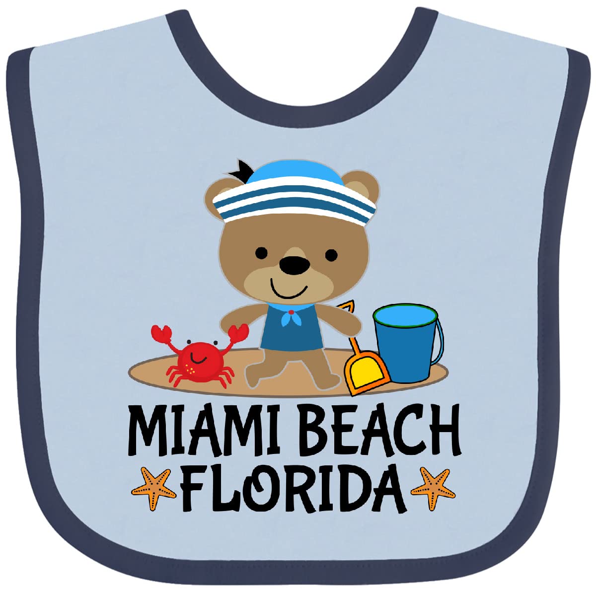 Inktastic Miami Beach Florida Cute Vacation Baby Bib - Soft Cotton Drool Bib for Infants & Toddlers - Perfect for Beach Trips, Travel & Family Photos