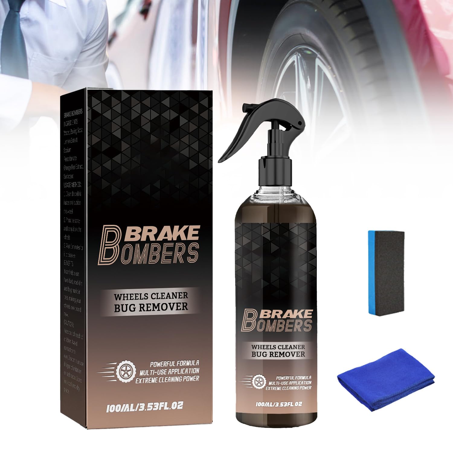 Brake Bomber Wheel Cleaner Spray - 2023 New Non-Acid Formula for Wheels & Tires | Effective Bug & Brake Dust Remover | Safe for Alloy, Chrome & Painted Rims | Perfect for Car Detailing, Auto Maintenance & Off-Road Cleaning (2 Pack)