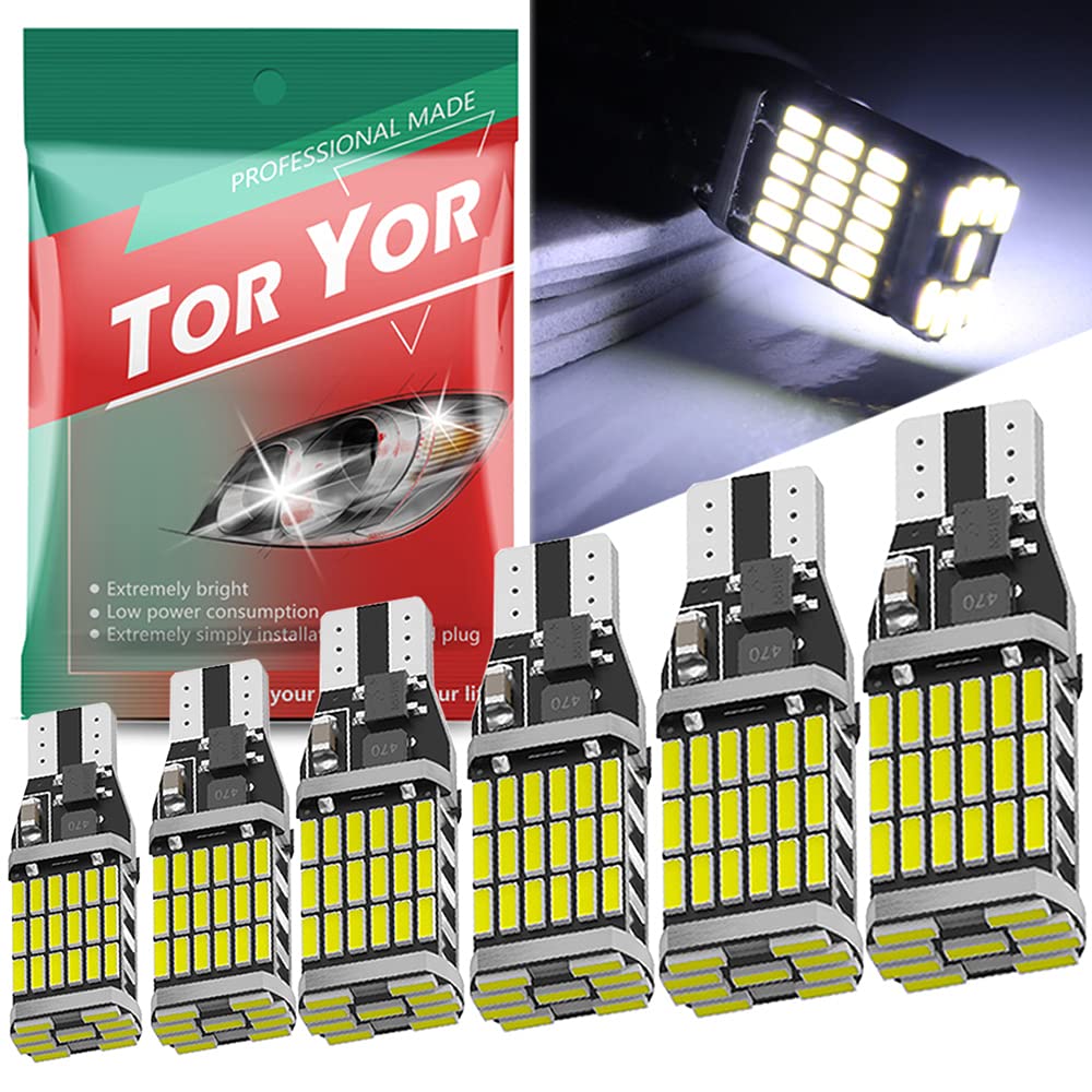 921 LED Bulbs 912 Reverse Lights - Pack of 6, 6000K Xenon White CANBUS T10 T15 906 W16W 921K 922 Backup Bulbs - Perfect for Cargo Lights, Reverse Lights, and Interior Dome Light Replacement in Cars, Trucks, SUVs