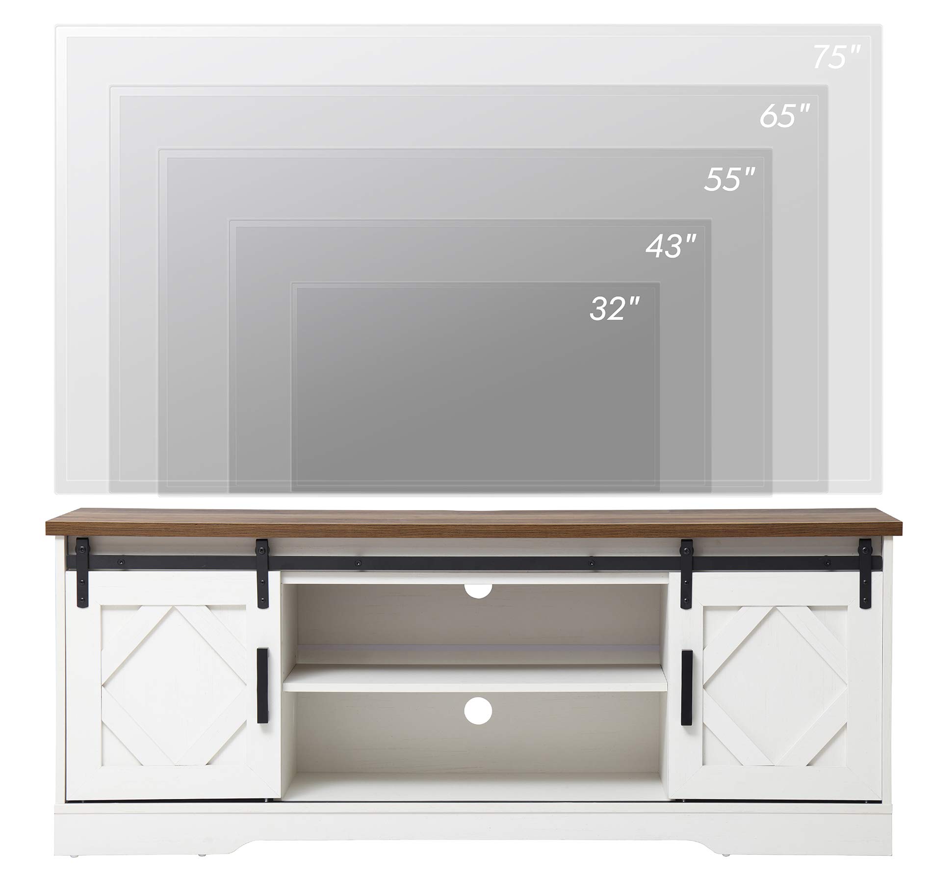 WAMPAT 65 Inch Farmhouse TV Stand with Storage - Rustic Wood Entertainment Center for Living Room, Bedroom & Home Theater - White