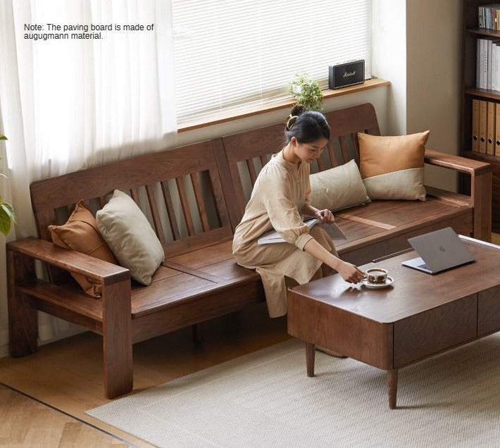 Premium Black Walnut Solid Wood Fabric Sofa - Modern Nordic Style 2-in-1 Convertible Sofa Bed for Living Room & Guest Room | Durable & Stylish Home Furniture