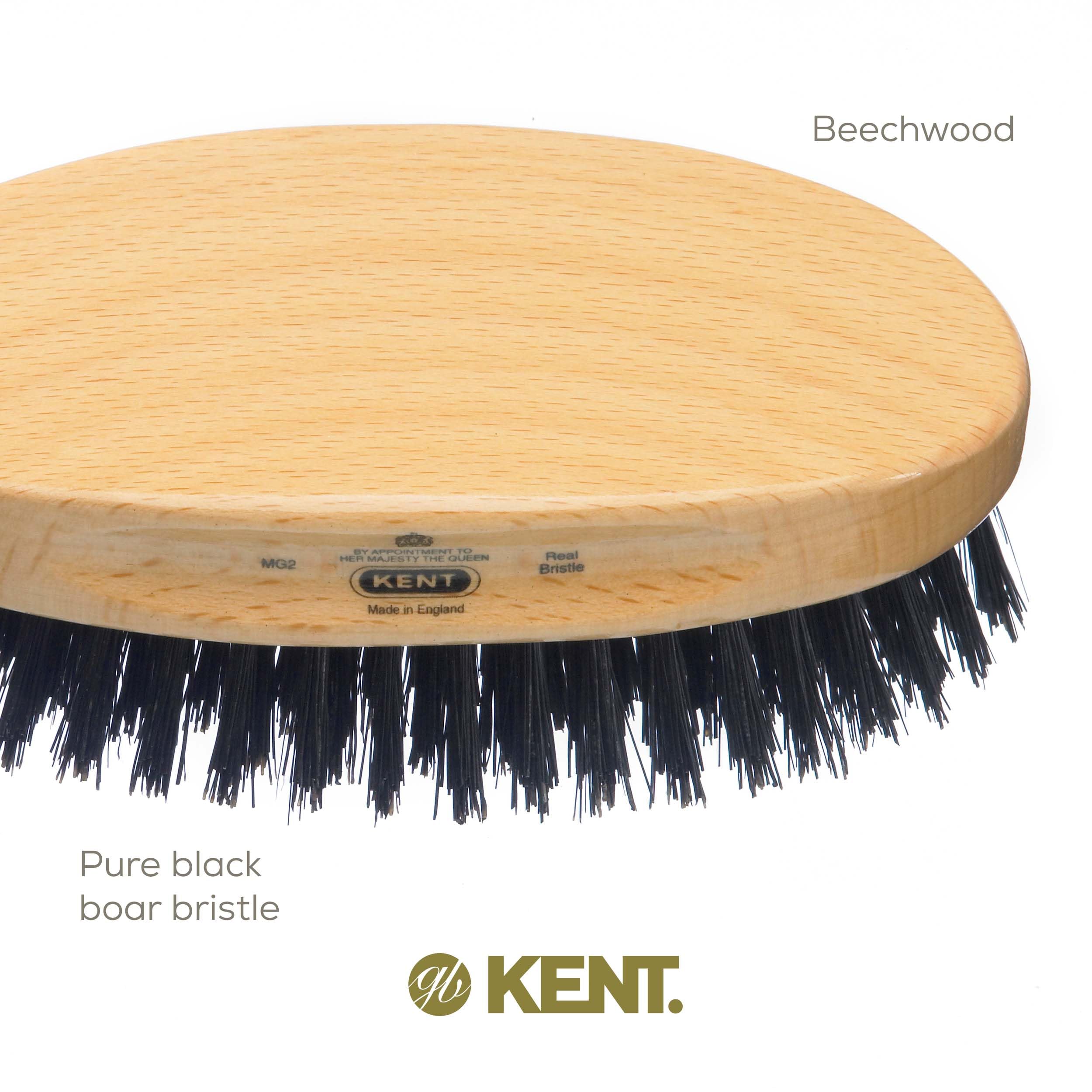 Kent MG2 Boar Bristle Hair Brush for Men - Military Style for Fine Hair & Waves | Travel & Grooming Essential