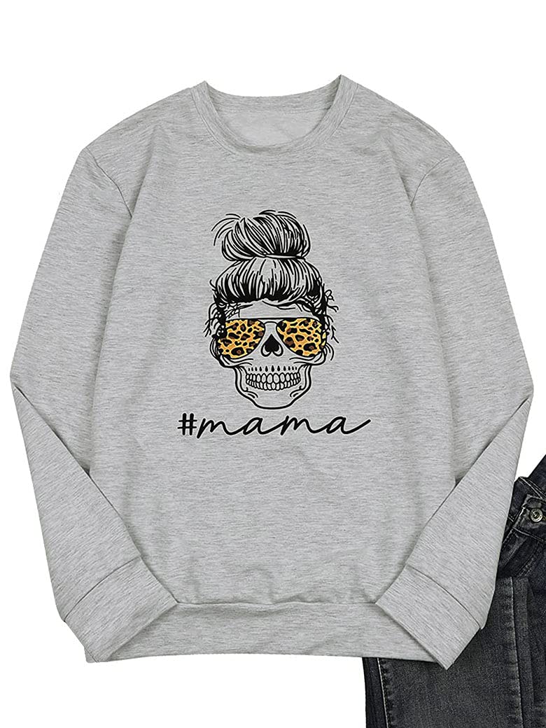 Vintage Bleached Graphic T-Shirts for Women - Skull & Messy Bun Mom Tees - Soft Cotton Casual Tops for Everyday Wear, Outfits & Street Style Fashion