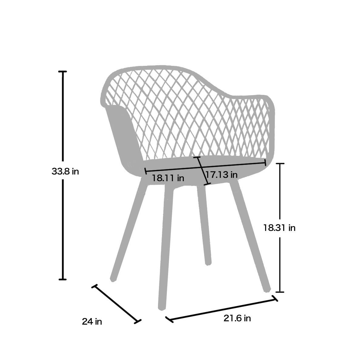 Modern Mid Century Plastic Shell Armchair with Natural Wood Legs - Set of 2 White Hollow Out Chairs for Living Room, Bedroom, Dining & Office - Easy Assembly Home Decor Furniture for Relaxing & Entertaining