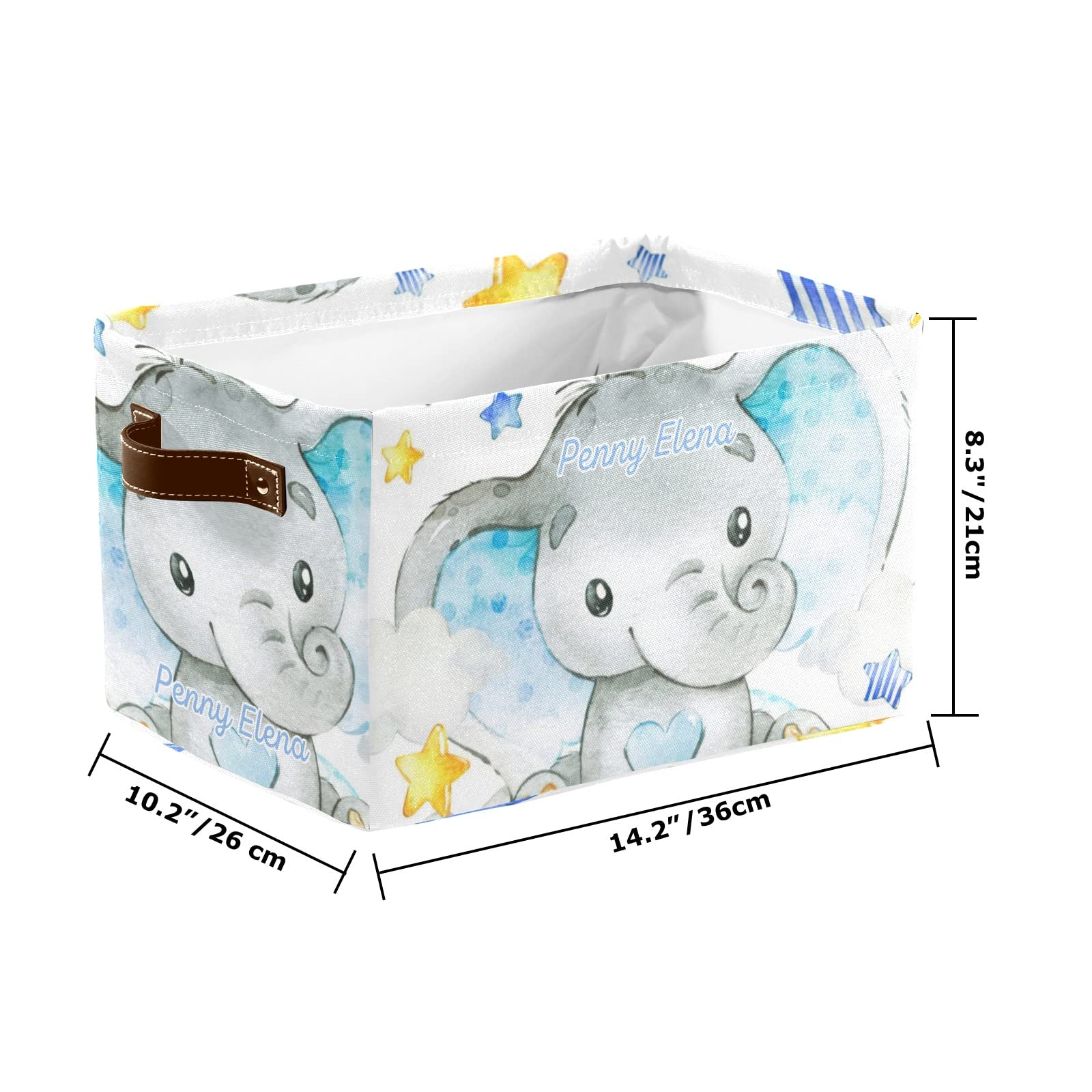 Personalized Elephant Star Storage Bins - Custom Nursery Organizer with Handles for Baby Clothes, Toys & Home Supplies (1-Pack) | Perfect for Nursery Decor & Kids Room Organization