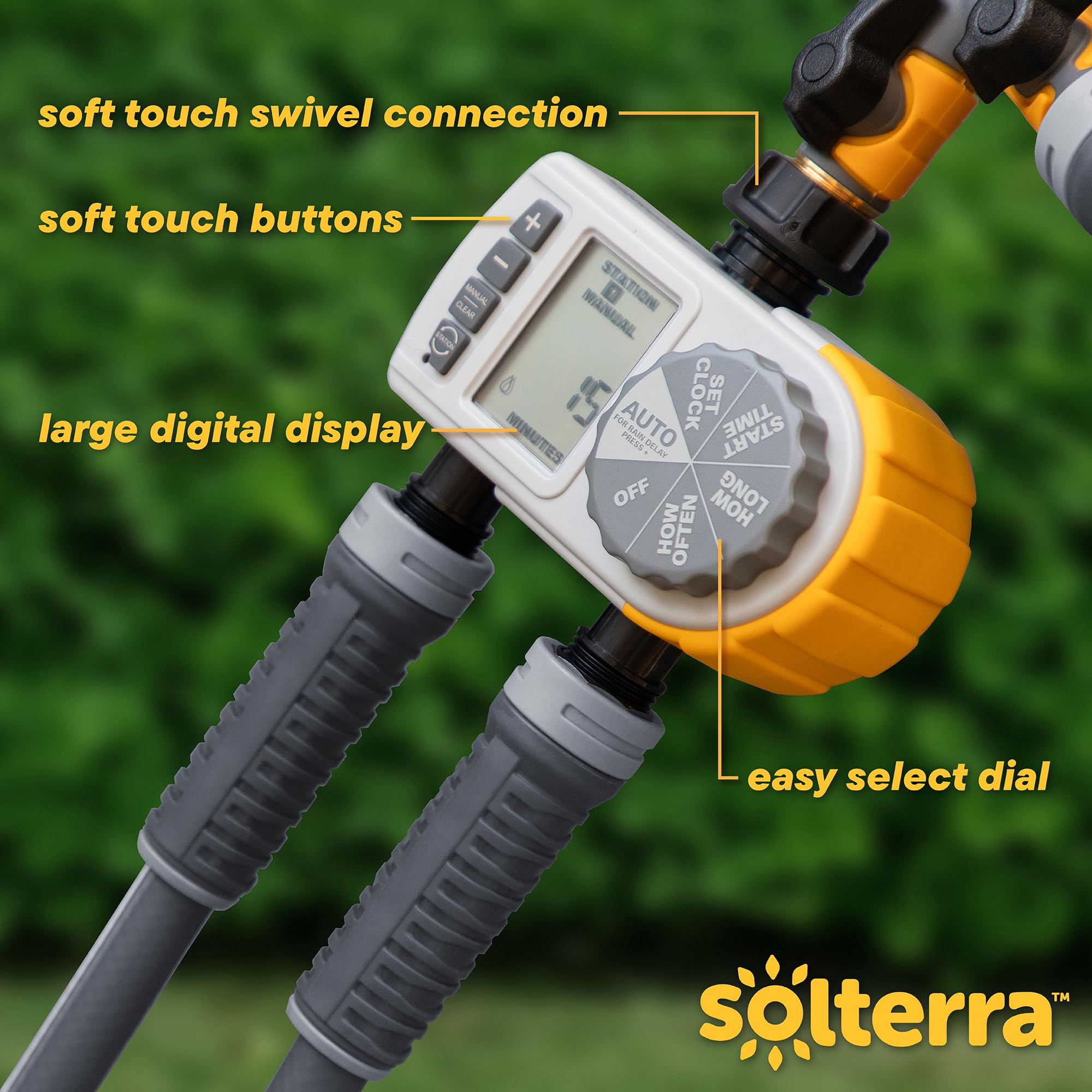 28153 Single-Dial Two-Outlet Hose Timer, Gray - Automatic Watering System for Garden, Lawn & Outdoor Plants