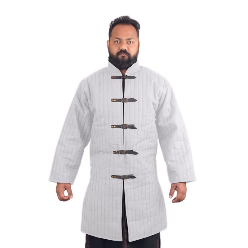 THE MEDIEVALS Medieval Thick Padded Gambeson Coat - Full Length Aketon Jacket Armor for LARP, Cosplay & Historical Reenactment