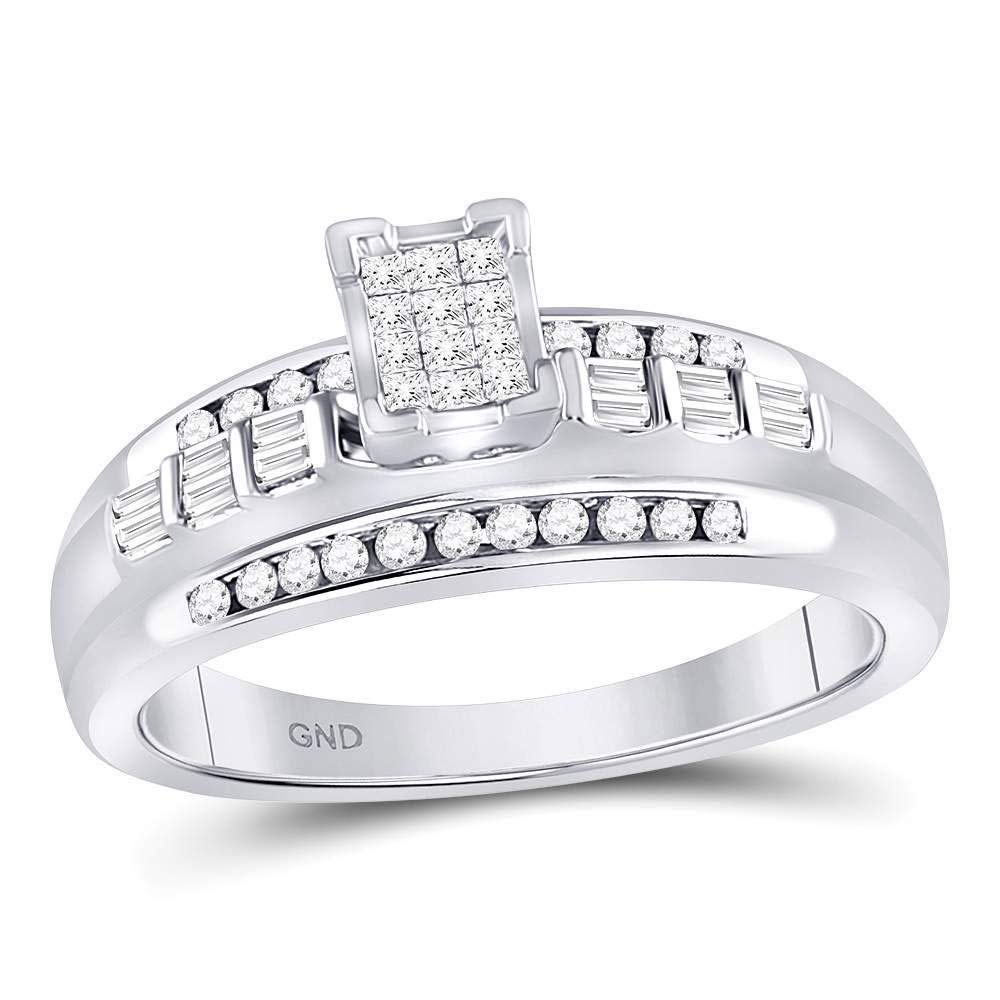 FB Jewels Sterling Silver Princess Cut Diamond Cluster Bridal Engagement Ring for Women - 1/3 Cttw, Perfect for Wedding Proposals, Anniversaries & Special Occasions