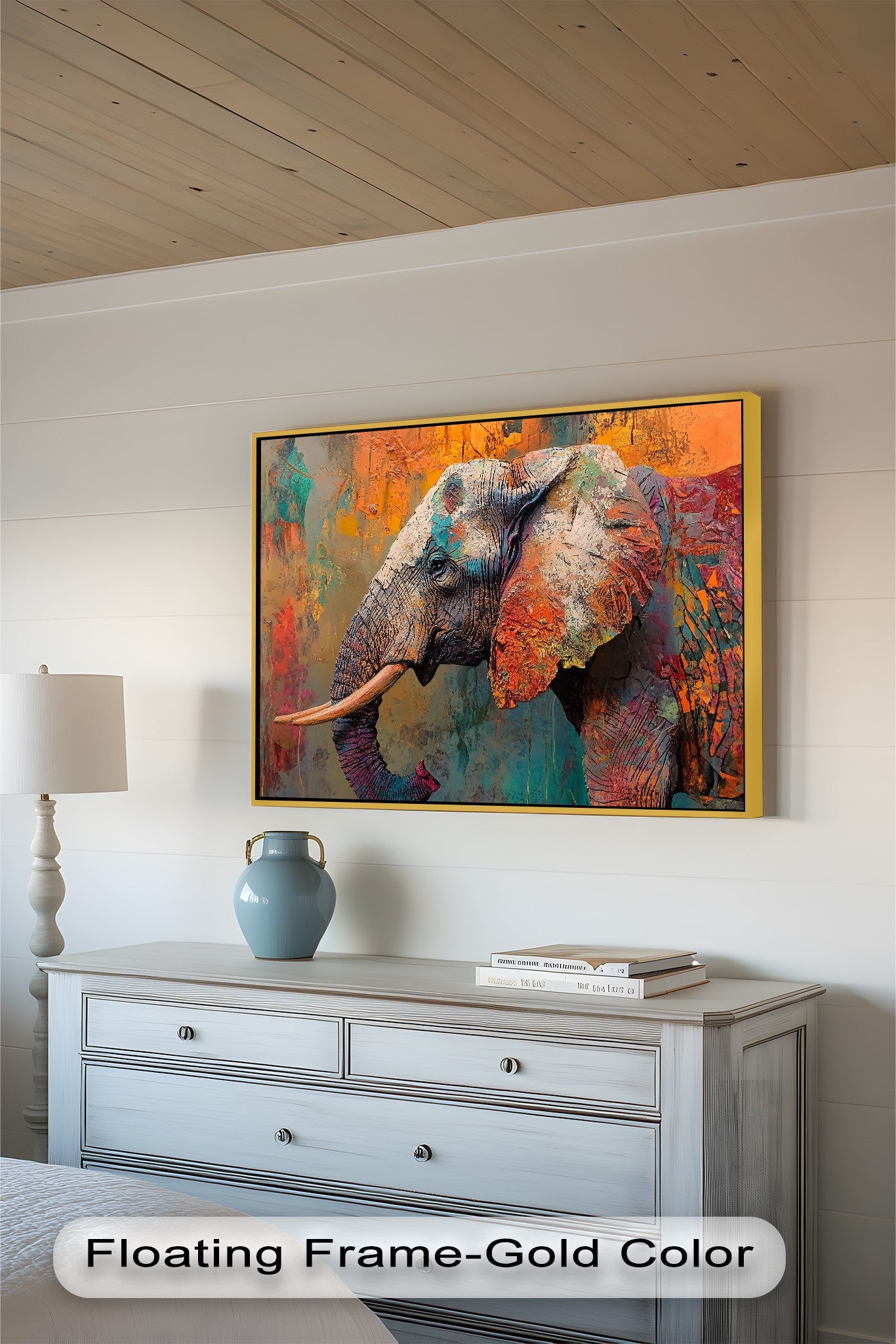 Vibrant Elephant Oil Painting on Canvas - Handmade Framed Wall Art for Living Room, Bedroom & Office Decor