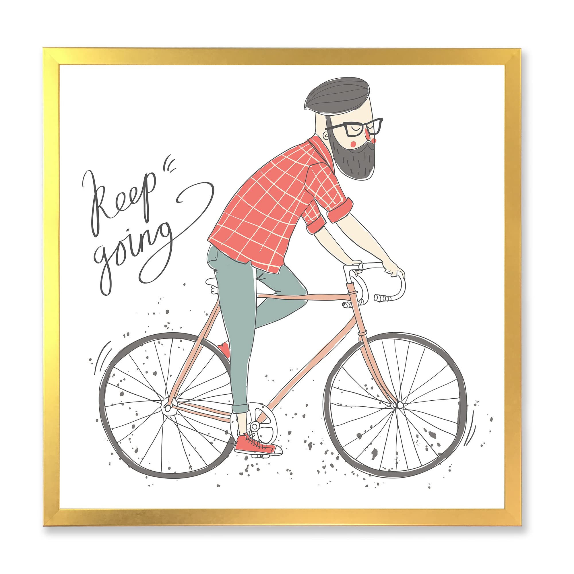 Vintage Hipster Man on Bicycle - Children's Art Print Framed Wall Decor for Nursery, Kids Room & Playroom - Unique Gift for Baby Shower & Birthday