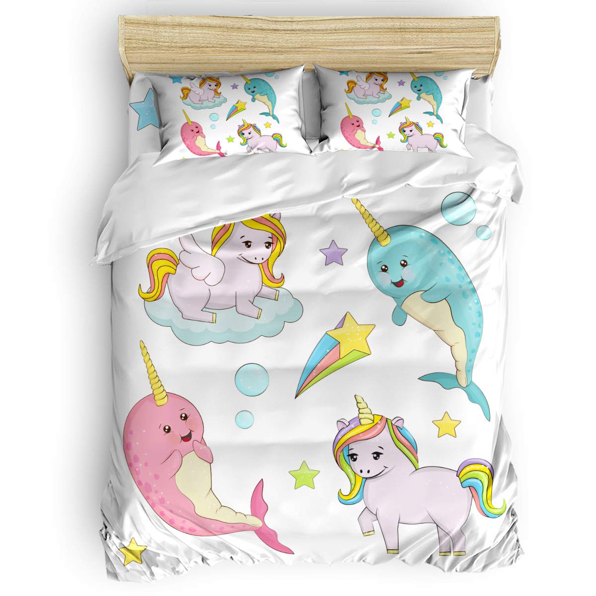 Ocean Party Anime Duvet Cover Set Twin Size - 4 Piece Bedding with Comforter, Flat Sheet & Pillow Cases | Kawaii Pony Girls Magic Theme | Perfect for Kids' Room, Teen Bedroom & Anime Lover Decor