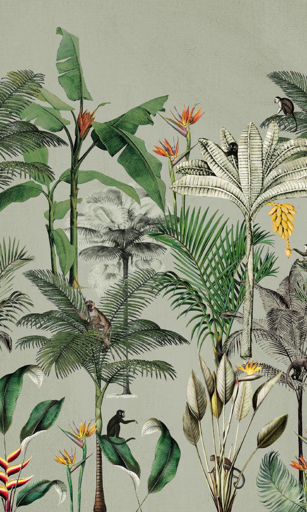 Green Above the Tropics Wallpaper Mural M9827 - Tropical Forest Landscape Peel & Stick Wallpaper for Living Room, Bedroom, Office Decor