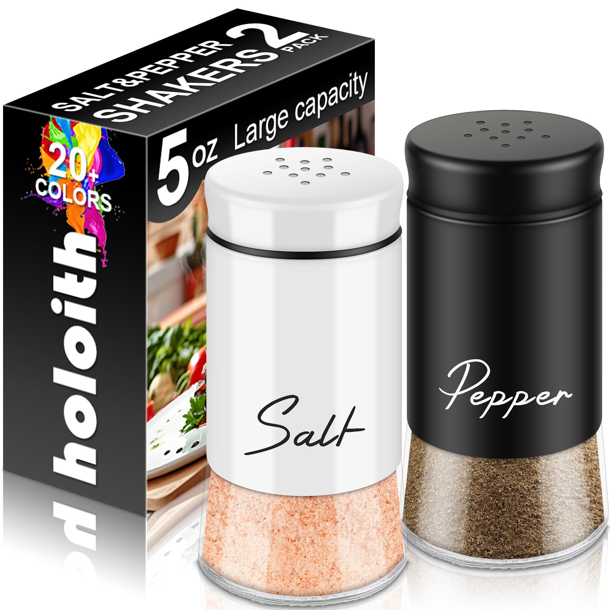 Premium Salt and Pepper Shakers Set - Refillable Stainless Steel Kitchen Accessories for Cooking & Dining | Elegant Black & White Design | Perfect Housewarming Gift, Christmas Present & Countertop Decor