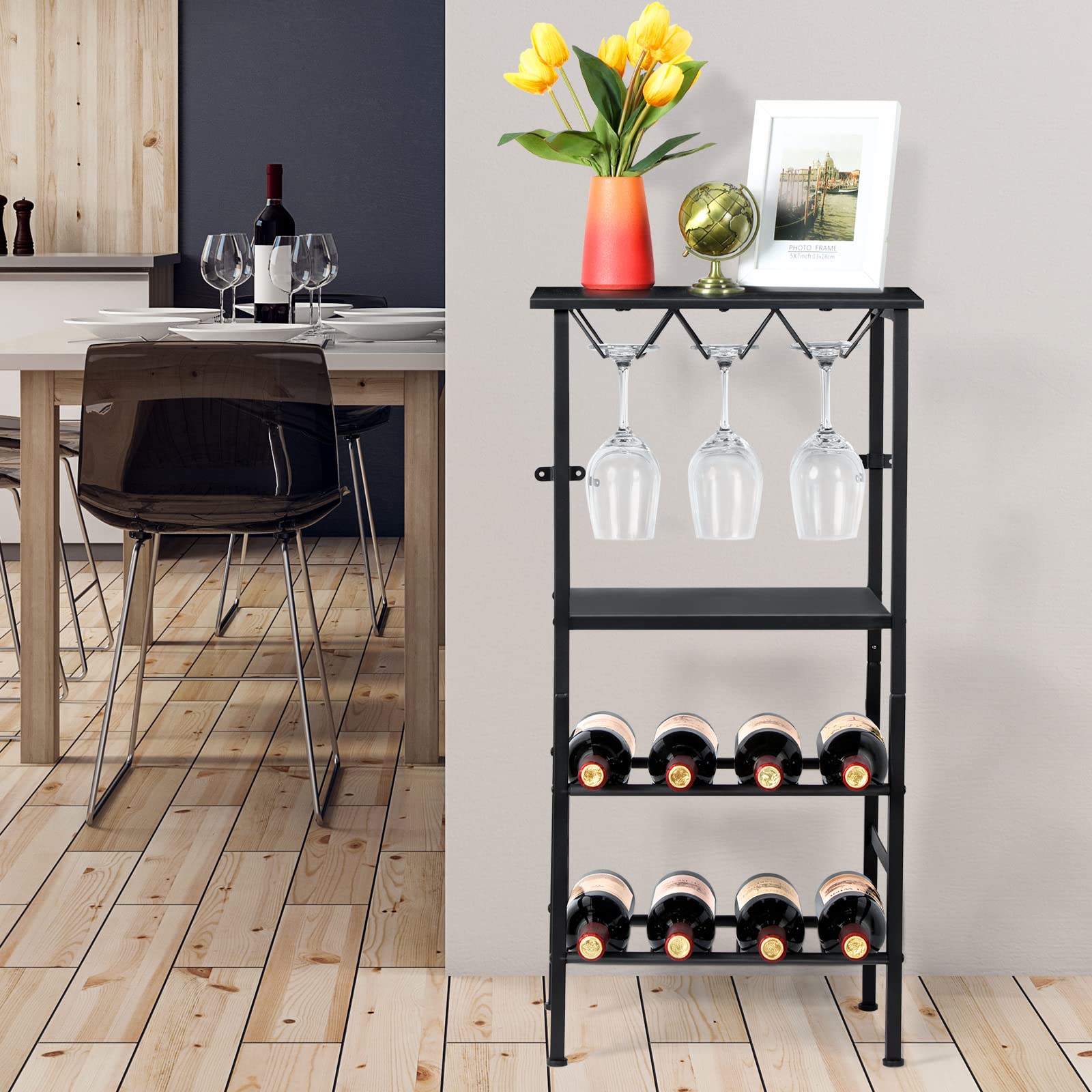 NANANARDOSO 8-Bottle Wine Rack Holder Stand - Black Metal Wine Storage Shelf for Kitchen, Dining Room & Bar Counter | Perfect for Home Entertaining, Wine Display & Space-Saving Organization