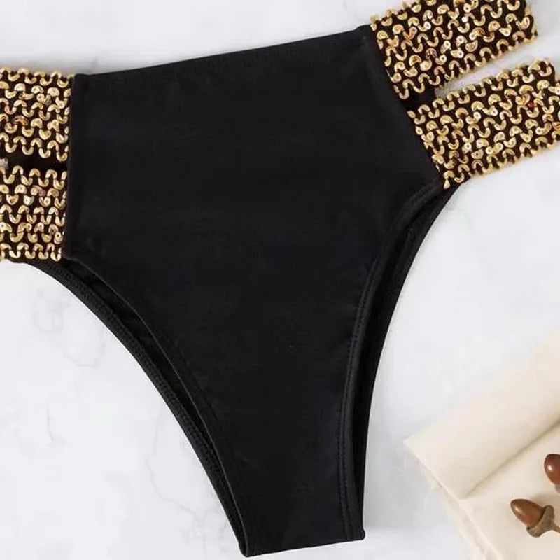 2024 Women's Strapless Bandeau Bikini Set - Brazilian Thong Swimwear with Sequin Braiding | Beach Vacation, Pool Party, Summer Fashion