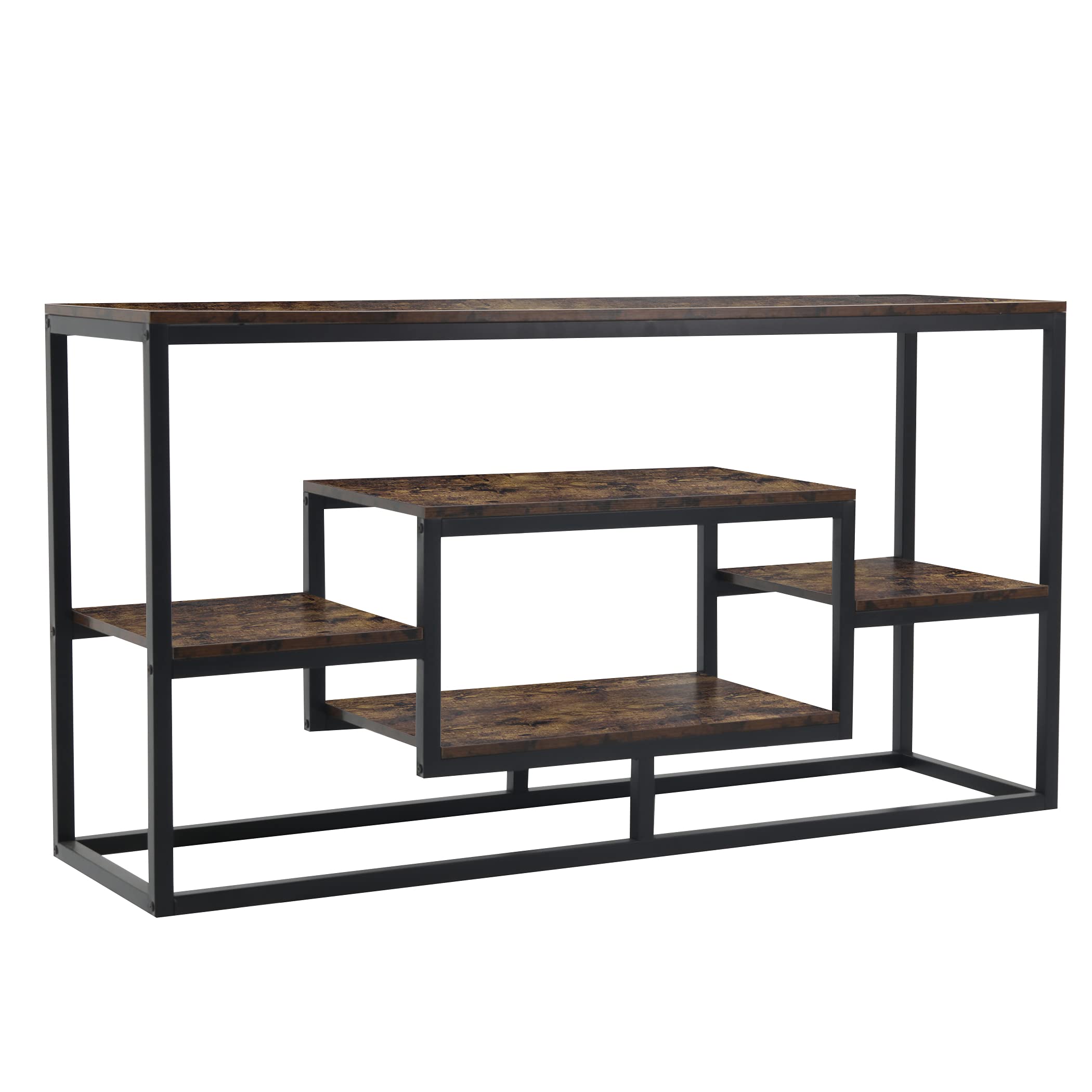 **Becko Rustic Brown TV Stand for 50-60 Inch TVs - Farmhouse Entertainment Center with Storage Shelves, Industrial Media Console Table for Living Room - Perfect for Home Theater & Modern Farmhouse Decor**