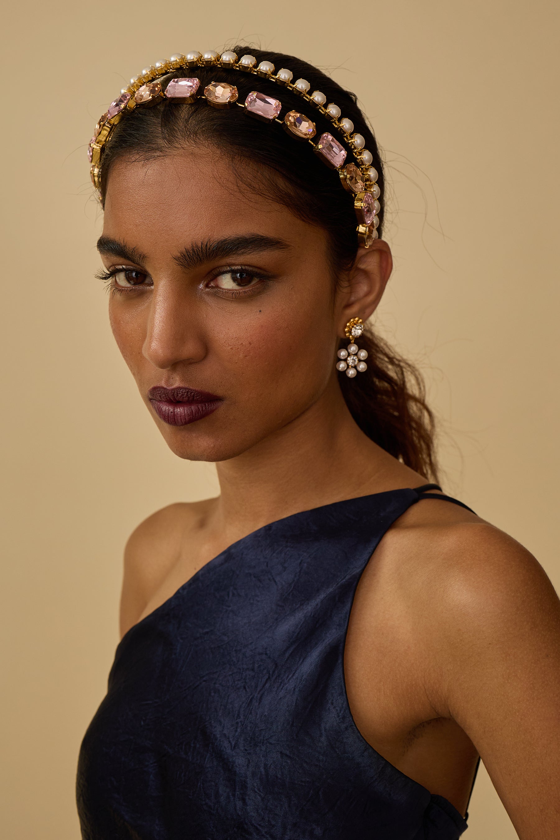 Mika Pearl & Crystal Double Strand Headband - Elegant Hair Accessory for Women, Bridal Party, Prom & Special Occasions