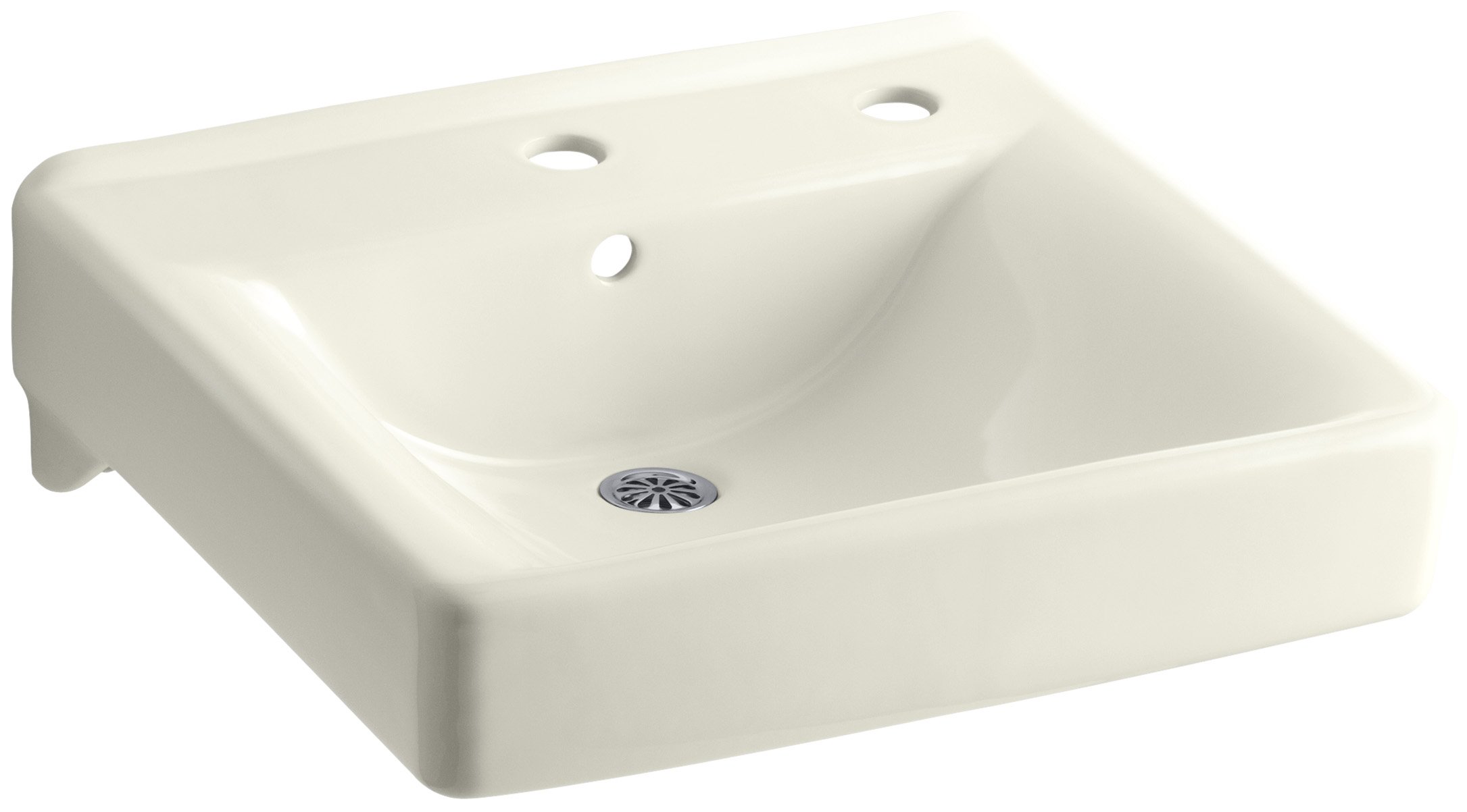KOHLER K-2084-R-96 Soho Wall-Mounted Bathroom Sink with Single-Hole Faucet & Right-Hand Soap Dispenser - Modern Space-Saving Design for Small Bathrooms & Powder Rooms (Biscuit Color)