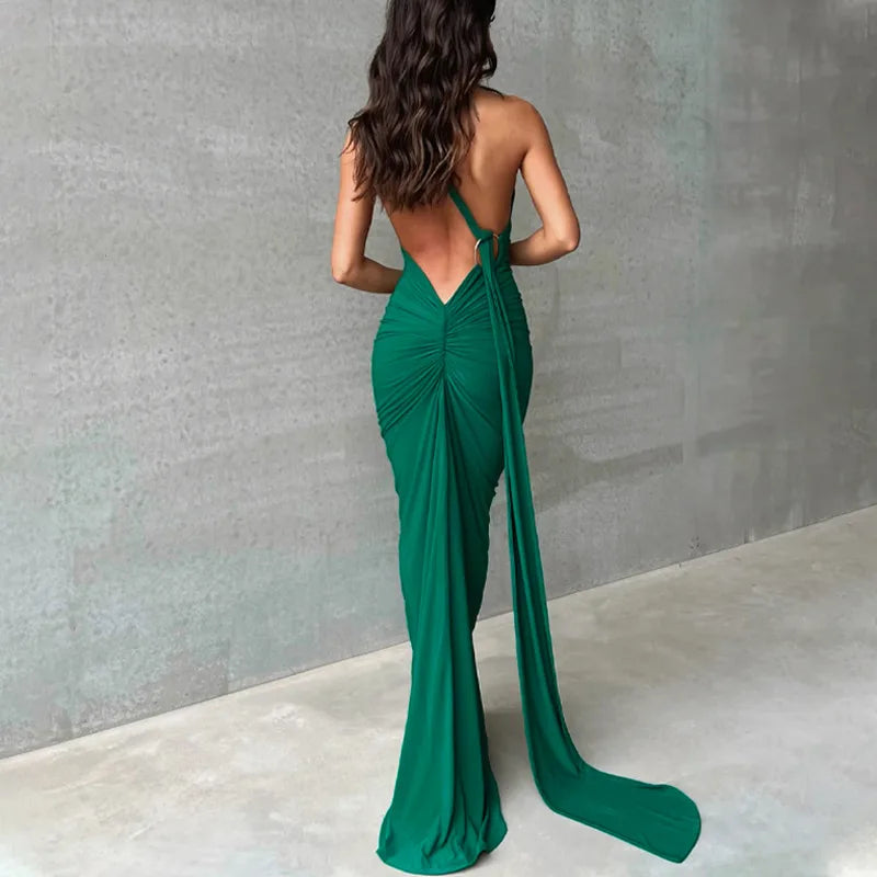 2023 New Fashion Elegant Maxi Dress for Women - Sexy One Shoulder Bodycon Slim Pleated Solid Backless Party Dress | Perfect for Club Nights, Evening Events & Special Occasions